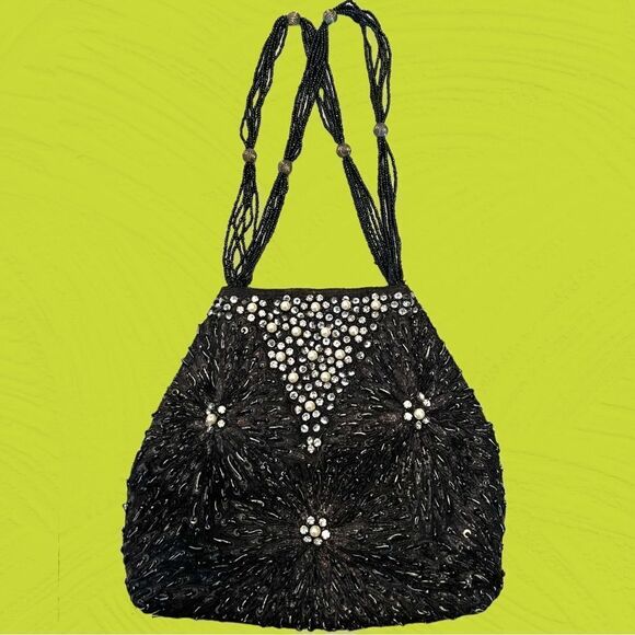 Vintage black beaded evening bag - Picture 1 of 9